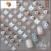 Aha美甲贴纸小兔子清新花朵贴画指甲熊猫云朵玫瑰小雏菊装饰贴花 三维工匠 Aha018[小可爱们]