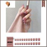 豆沙奶白撞色法式花朵短款方圆指甲贴片美甲成品网红同款 三维工匠 AH1052美甲贴