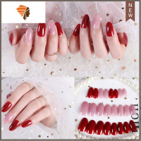 渐变纯色 社会学生中长款网红穿戴美甲假指甲贴片成品女 三维工匠 酒红透粉跳色长款美甲贴
