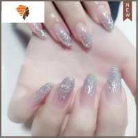 显白仙女美甲贴片成品学生新娘孕妇网红ins可穿戴拆卸防水美甲贴 三维工匠 透明银光闪