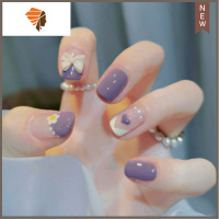 抖音短款假指甲贴片美甲成品可拆卸穿戴甲学生孕妇可用蝴蝶结美甲 三维工匠 紫色花园蝴蝶美甲贴