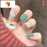美甲贴片假指甲成品穿戴甲可拆卸防水绿色小清新萤火之森短款 三维工匠 B33-奶油冰淇淋