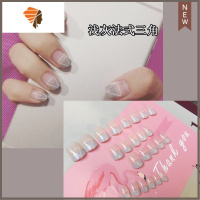美甲贴片假指甲贴片穿戴美甲可拆卸指甲贴片甲片成品ins甲片贴 三维工匠 浅灰法式三角★果冻胶+胶水+砂条