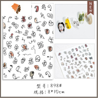 美甲网红抽象贴纸图案线条涂鸦3D贴花超薄带背胶指甲装饰品贴片 三维工匠 898#抽象贴纸美甲贴