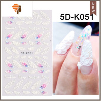 网红款浮雕蝴蝶玫瑰花天使之翼贴纸5D立体镂空白色暗黑系美甲饰品 三维工匠 浮雕贴纸5D-K051美甲贴