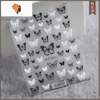 美甲新工艺3D高清贴纸唯美小白花指甲贴画蝴蝶结贴花白色花蝴蝶结 三维工匠 TS-390(白夜蝴蝶)美甲贴