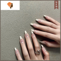 美甲贴片ins风高级假指甲学生美甲片成品穿戴可拆卸贴片辣妹女潮 三维工匠 0121法式白格[关注店铺]送工具 包