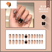 2021小红书新款穿戴甲贴片赫本风法式黑色气质小花蝴蝶结 三维工匠 70黑山蝴蝶结法式美甲贴