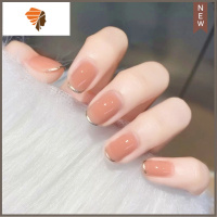 白色法式假指甲贴片成品美甲片可拆卸防水网红穿戴甲贴纸美甲贴片 三维工匠 桔粉金边
