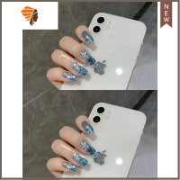 新款美甲假指甲贴片仙气蓝色人鱼亮片渐变爆闪新娘甲孕妇美甲贴片 三维工匠 XS码渐变蓝色亮片中长方