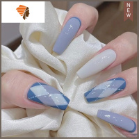 手工成品光疗美甲秋冬网红英伦风灰蓝菱格穿戴甲可拆卸假指甲贴片 三维工匠 S码15-11-12 -11 -9 英伦灰美甲贴