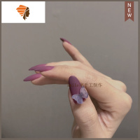 贴片光疗成品美甲 灵动紫蝴蝶精灵 少女心新娘甲孕妇穿戴甲 三维工匠 l码 17-13-14-13-10 51杏仁磨美甲贴