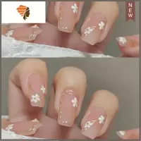 手工定制美甲成品指甲贴片随时摘戴可拆卸可穿戴冰透小白花 三维工匠 中号美甲贴