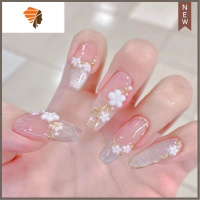 穿戴美甲贴片网红五瓣花成品假指甲手工定制光疗新娘孕妇甲片 三维工匠 网红五瓣花美甲L