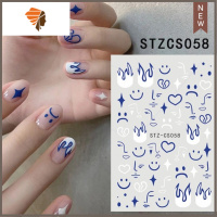 简约黑色系美甲贴纸鹿晗同款男生美甲ins热卖显白线条笑脸火焰贴 三维工匠 贴纸STZCS058-单贴纸