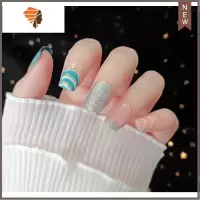 干枯玫瑰色磨砂美甲贴片假穿戴甲成品孕妇贴片防水可拆卸 三维工匠 165山丘蓝色银色