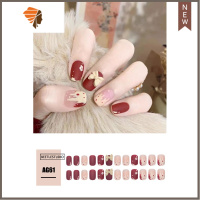 奶油蛋糕蝴蝶结酒红磨砂短款甲片贴片美甲成品拆卸穿戴式 三维工匠 AG61美甲贴