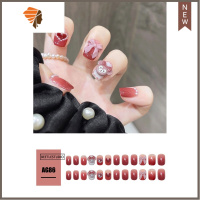 雪莉玫美甲可爱蝴蝶结珍珠酒酿玫瑰色渐变短款方头成品贴片 三维工匠 AG86美甲贴