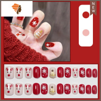 指甲贴片美甲成品甲片穿戴式可拆卸可重复使用晶石猫眼显白夏甲女 三维工匠 红色圣诞树 送美甲工具包美甲贴