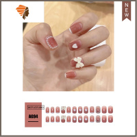 雪莉玫美甲可爱蝴蝶结珍珠酒酿玫瑰色渐变短款方头成品贴片 三维工匠 AG94美甲贴