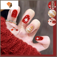 美甲贴片穿戴式甲片假指甲成品可拆卸防水猫眼蝴蝶显白网红短款女 三维工匠 红色圣诞树 送美甲工具包