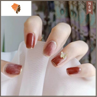 蝴蝶假指甲贴片可拆卸美甲成品网红果冻胶穿戴显白猫眼假指甲贴片 三维工匠 藕色 晕染蝴蝶美甲贴