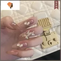 指甲贴成品美甲穿戴甲假指甲可拆卸防水学生孕妇长款甲片 三维工匠 果冻贝壳金蝶中长款 均送工具包美甲贴