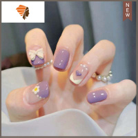蝴蝶假指甲贴片2021新款秋冬可拆卸穿戴式美甲片成品显白短款美甲 三维工匠 紫色 童趣花园美甲贴