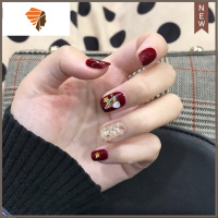 假指甲贴片可拆卸美甲成品穿戴式晶石猫眼持久防水蝴蝶防水甲片女 三维工匠 酒红星星贝壳钻美甲贴