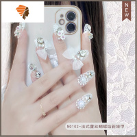成品甲片孕妇2021新款美甲贴穿戴甲新娘指甲贴片婚纱照哺乳婚礼 三维工匠 102法式蕾丝蝴蝶结新娘甲
