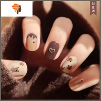 网红豹纹美甲贴片2021新款假指甲成品可拆卸秋冬蝴蝶结穿戴式甲片 三维工匠 巧克力色 巧克力小熊