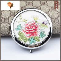 创意迷你山水双面圆镜可爱金属化妆镜礼品便携美容小镜子随身折叠 三维工匠美妆镜