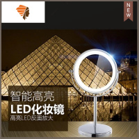 双面镜子三倍5倍10倍放大化妆镜台式led带灯可升降调节高度梳妆镜 三维工匠美妆镜