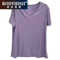 RODYHISII品牌短袖T恤女夏季纯色坑条弹力棉鸡心领宽松亲肤时尚百搭上衣