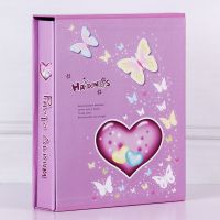 封后盒装8寸100张家庭相册本影集儿童成长宝宝照过塑相簿插页相册 [紫色爱心]-盒装8寸100张