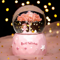 封后飘雪水晶球音乐盒天空之城旋转八音盒生日快乐小礼物送女生儿童 坐姿爱心女孩 5H133-B大号飘雪+灯+音乐