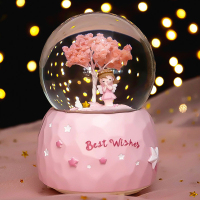 封后飘雪水晶球音乐盒天空之城旋转八音盒生日快乐小礼物送女生儿童 站姿祈祷女孩 5X133-A大号内转+飘雪+灯+音乐