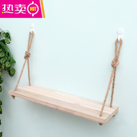 免打孔麻绳一字隔板实木书架墙上装饰架层板客厅定制壁挂式置物架 FENGHOU 原木色一层50*15