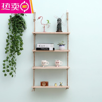 免打孔麻绳一字隔板实木书架墙上装饰架层板客厅定制壁挂式置物架 FENGHOU 原木色四层50*15