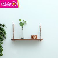 免打孔麻绳一字隔板实木书架墙上装饰架层板客厅定制壁挂式置物架 FENGHOU 复古色一层50*15