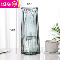 北欧式创意大号玻璃花瓶竖条纹透明水养百合玫瑰花瓶客厅插花摆件 FENGHOU 十二棱(烟灰) 大