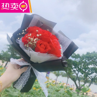 香皂花束向日葵玫瑰仿真花拍照道具毕业生日送闺蜜老师情人节七夕 FENGHOU 黑 红玫瑰10朵含袋+灯+贺卡