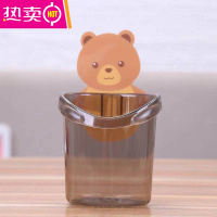 小熊牙刷架情侣牙刷杯置物架卫生间沥水浴室放牙刷免打孔洗漱杯 FENGHOU [灰色小熊杯]1个