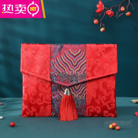 红包封2021新款改口费订婚礼布艺彩礼金袋喜字结婚万元大红包 FENGHOU 大号祥云流苏(2万-5万) 万元红包