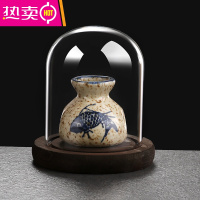 FENGHOU牙签盒陶瓷日式复古牙签筒罐创意家用个性饭店牙线棉签收纳盒瓶子 [2件套]鱼纹布袋+带盖底座