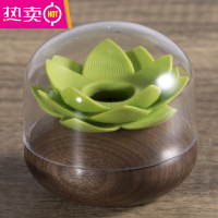 FENGHOU牙签盒木质莲花家用个性创意牙签桶中式荷花朵牙签筒实木客厅 北美黑胡桃+绿色莲花