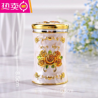 FENGHOU欧式牙签筒盒家用牙签罐北欧轻奢牙签桶餐厅酒店KTV用品装饰摆件 金白黄花 送牙签