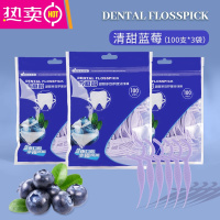 FENGHOU大人儿童超细牙线棒家庭装剔牙签便携随身水果香味3袋300支大包装 蓝莓味 7.6cm 300支