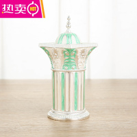 FENGHOU欧式牙签筒创意个性家用客厅北欧ins牙签盒可爱按压式自动桶 银湖绿罗马柱