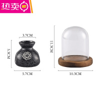 FENGHOU陶瓷复古国潮牙签盒牙签筒罐家用轻奢收纳盒个性创意酒店餐具 黑锦牙签筒-原木底 带玻璃罩